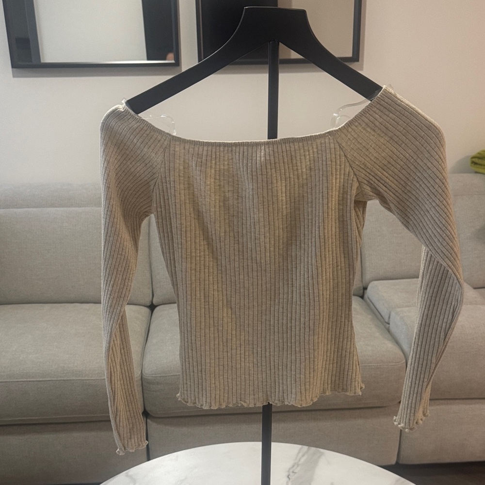Windsor Off-Shoulder Ribbed Crop Top - cream